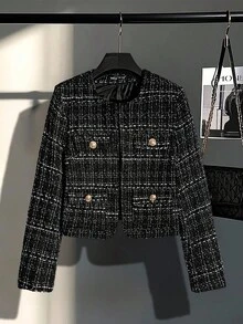 SHEIN Clasi 女士金属纽扣装饰长袖羊毛夹克