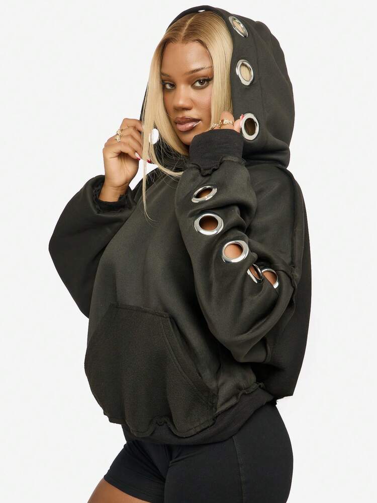 SUMWON WOMEN Oversized Hoodie With Metal Eyelets