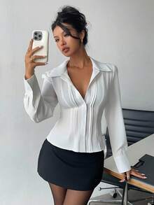 Siren Gaze 2025 New Women's Casual White Fitted Waist Striped Long Sleeve Shirt Blouses For Women Women's Long Sleeve Striped Waist Shirt Blouse Winter - White - View 6