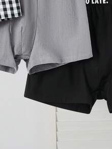 SHEIN 3 件套青少年男童休闲格子平角内裤，经典简约百搭百搭内衣套装，适合居家、日常、度假、春夏秋冬