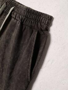 Manfinity EMRG Pantaloni scurți casual largi pentru bărbați, culoare solidă, cu talie și buzunar, stil uzat - Dusty Purple - Vizualizare 5