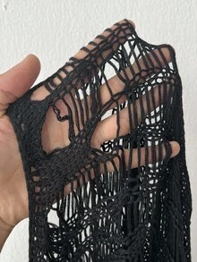 Whyspr Plus Grunge Punk Halloween Lightweight Punk Style Spider Web Hollow Out Classic Versatile Dumbbell Pullover Long Sleeve Sweater Knit Pullover Fall Winter Autumn