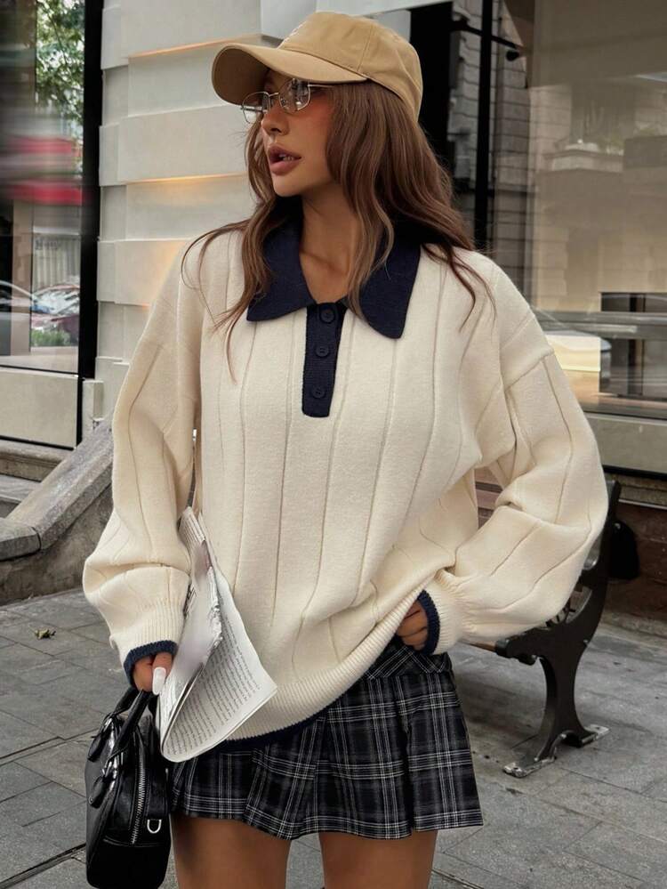 Women's Loose Fit Colorblock Casual Sweater, Autumn