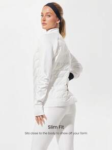 GLOWMODE Áo khoác lông vũ co giãn lót nhiệt ôm vừa vặn có túi bên hông, mặc hàng ngày, chạy bộ, tập luyện, giữ ấm mùa đông - Màu trắng kem - Xem 4