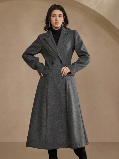 DAZY 女士秋冬翻领收腰喇叭形大衣