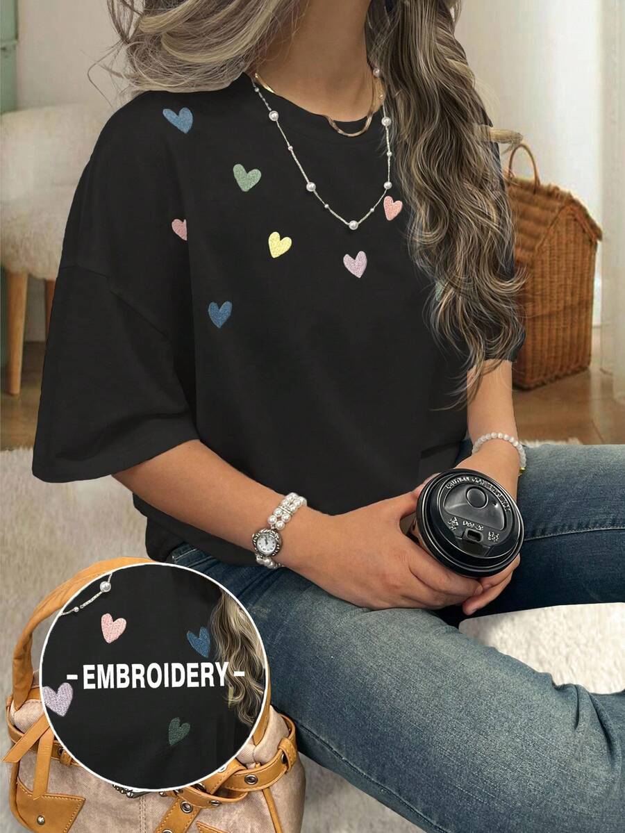 SHEIN CURVE+ Damen Große Größen Lässig Loose Fit Rundhals Kurzarm T-Shirts