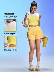 Easithlete Women's Ombre Zipper Front Cropped Sports Tank Top - Yellow - View 5