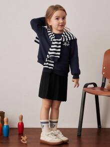 PrepCrw Young Girls' Collegiate Style Round Neck Sweatshirt/Shawl Set Fall Winter - Blue and White - View 4