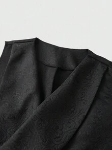 ROMWE MEN Men's Gothic Vest, Single Pocket Button Shawl Neck Halloween, Fall - Black - View 4