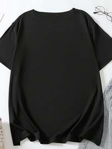 EMERY ROSE Ladies' Christmas Dwarf Pattern Printed Short-Sleeved T-Shirt - Round-Neck Casual Top - Black - View 2