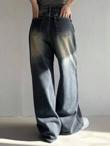 DAZY Women's Loose Fit Wide Leg Jeans With Distressed Detail,Baggy Jeans - Dark Wash - View 5