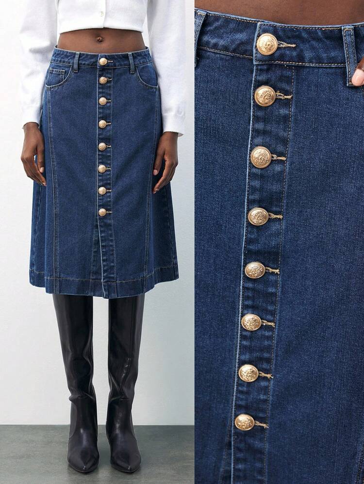 SHEIN Maija レディース シンプル デイリー ブルーデニムスカート