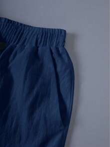 EMERY ROSE 纯色前系带口袋简约短裤，休闲日常穿着 - 藍色 - 查看 6