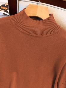 SHEIN LUNE Fitted Knit Sweater Top, Short Sleeve - Rust Brown - View 3