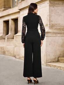 EMERY ROSE Women Jumpsuits Berikat Kontras Lace Zip Plain Anggun - Hitam - View 2