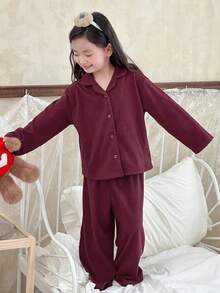 DAZY 2pcs/Set Girls Young Girl Casual Long Sleeve Top And Pants Homewear Set, Fall