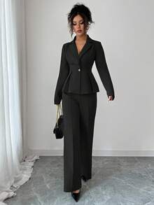 Elenzga Elegant Waist Cinching Suit, Fashionable Commuter Flared Slimming Pants, Suitable For Holidays, Dates, Independence Day, Women's Teacher Attire - Black - View 6