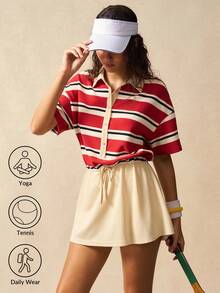 VARSIVA 女式休闲运动撞色条纹抽绳短款连衣裙 - 彩色 - 查看 1