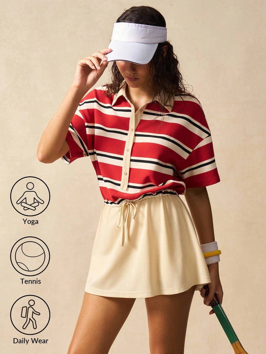 VARSIVA 女式休闲运动撞色条纹抽绳短款连衣裙 - 彩色 - 查看 1