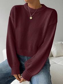 Celisse Jersey blanco de cuello redondo de manga larga, de unicolor y estilo casual para mujer Tropiluxe