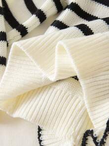 SHEIN Playful Pals Pearl Button Ruffle Trim Long Sleeve Cardigan & Striped Casual Elegant Versatile Pants Set Fall Winter