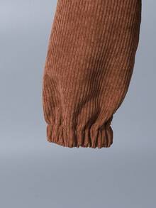 2 件套青少年女孩休闲纽扣式连帽衫和松紧腰裤套装 - 棕色 - 查看 6