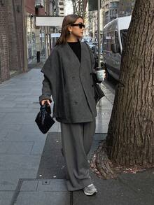 DAZY Abrigo largo de unicolor para mujer, chaqueta de otoño/invierno - Gris Oscuro - Ver 3