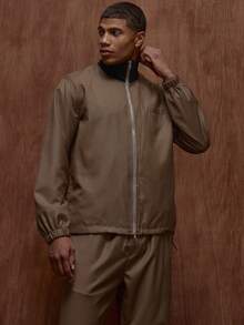 Musero Relaxed Fit Long Sleeve Premium Ribbed Stand Collar Bomber Jacket Front Welt Pocket Tracksuit Top Only Fall/Autumn Winter - Khaki - View 5