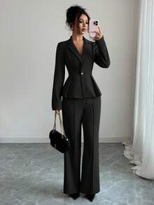 Elenzga Elegant Waist Cinching Suit, Fashionable Commuter Flared Slimming Pants, Suitable For Holidays, Dates, Independence Day, Women's Teacher Attire - Black - View 3