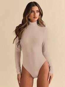 SHEIN BAE Bộ đồ liền thân dài tay khoét lỗ gợi cảm cho nữ - Màu Khaki - Xem 6