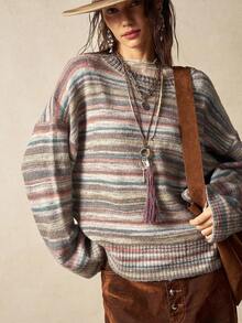 Bohemela Women's Casual Loose Fit Dropped Shoulder Striped Sweater, Autumn/Winter,Cozy Fall And Winter Clothes For Women - Multicolor - View 5