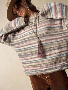 Bohemela Women's Casual Loose Fit Dropped Shoulder Striped Sweater, Autumn/Winter,Cozy Fall And Winter Clothes For Women - Multicolor - View 4