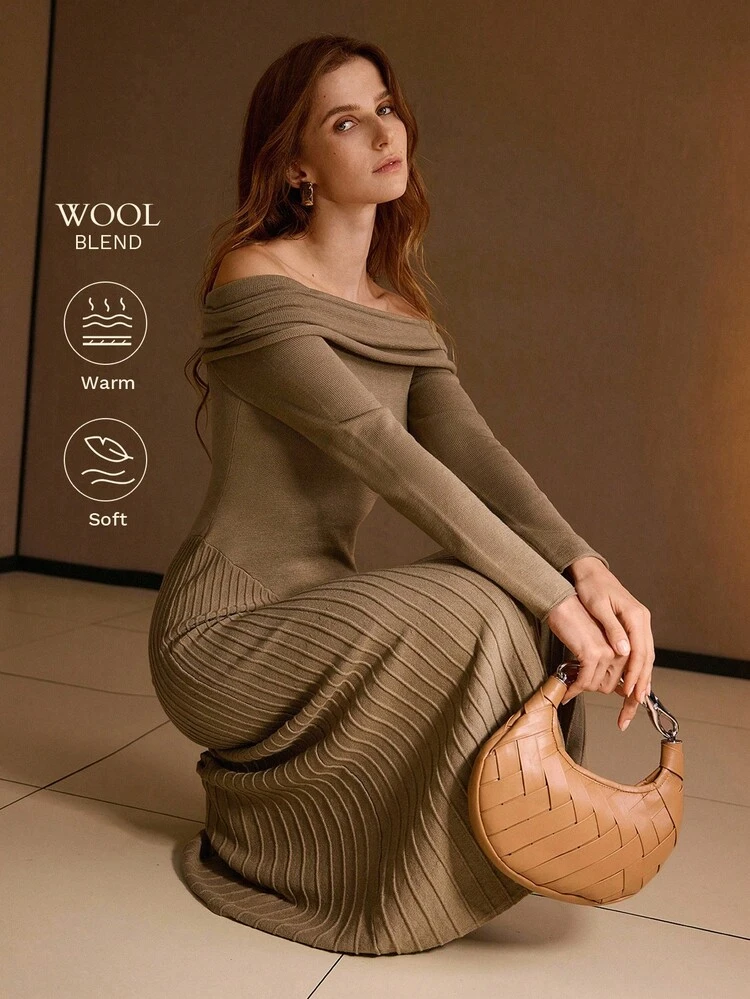 RUCHED PLEATED SWEATER DRESS FOR AUTUMN & WINTER