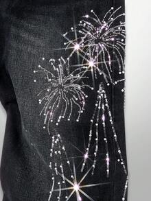 NEON BLANC X LYSMO COLLAB Men's Firework Embroidery Beaded Washed Casual Denim Jeans, Couple Things - Dark Wash - View 6