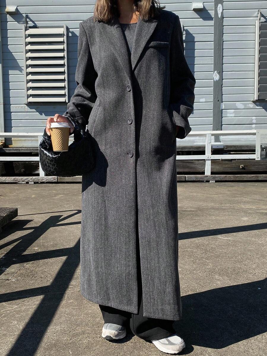 DAZY Damen Herbst/Winter Mantel mit langem Kragen - Grau - Übersicht 1