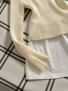 INAWLY Áo len dệt kim trơn màu thường ngày cho nữ, Thu/Đông - Màu be - Xem 6
