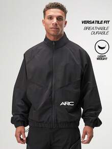 Men's Black Raglan Sleeve Zip-Up Casual Jacket, Autumn