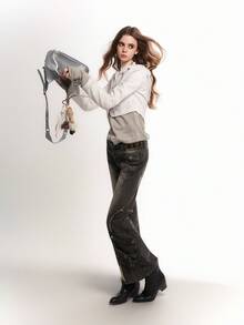 Bloopia Korean Style Casual Lazy Personalized Rejuvenating Women's Autumn/Winter Halloween New Thorn Rhinestone Print Knit Patchwork Zipper 2 In 1 Slim Fit Long Sleeve Hooded Cardigan - White - View 7