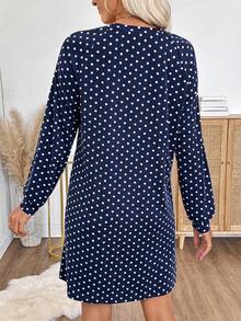 EMERY ROSE 女式圆领波点印花休闲宽松插肩袖连衣裙 - 藏蓝色 - 查看 2