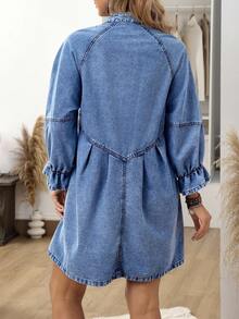 EMERY ROSE 大码休闲前扣牛仔连衣裙 - 藍色 - 查看 2