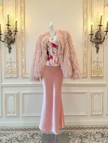 SHEIN MOD Casual Versatile Minimalist Solid Color Long Sleeve Faux Fur Women Jacket, Autumn/Winter,Homecoming Clothes, Cat Woman Costume, Cheerleader Costume, Mermaid Costume, Devil Costume, Fairy Costume, , Gothic, Fluffy Jacket