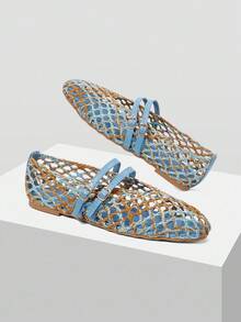 MOTF 女式编织方头平底鞋 - 藍色 - 查看 8