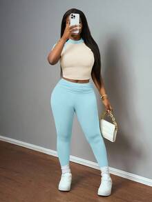 Slaydiva 2025夏季新音乐节、复活节、西部风情、游牧风、圣帕特里克节、生日派对、毕业典礼、学生装、休闲装、日常装、度假装、邮轮装、海滩装、日光浴装、时尚装、街头服饰、撞色设计、褶皱女装套装 - 淺藍色 - 查看 2