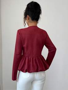 Selianne Women's Elegant Commuter Solid Color Ruffle Hem Jacket - Red - View 2