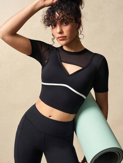 VARSIVA 女士休闲运动网眼拼布圆领T恤