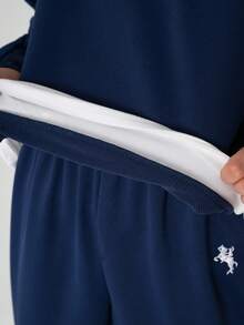 SHEIN Explorewe 2 件套男童街头休闲长袖连帽运动衫和宽松裤子套装，8 岁 - 12 岁 - 藍色 - 查看 8