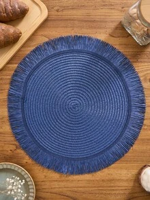 SHEIN 1/4/6/12片装北欧现代简约风格圆形纸质餐垫，带编织流苏 - 家居厨房装饰餐桌垫，防滑水杯、碗和盘子垫。适用于节日聚会、生日派对、婚宴和家居装饰 （请注意，餐垫材质为纸质，不可水洗） - 藍色 - 查看 9