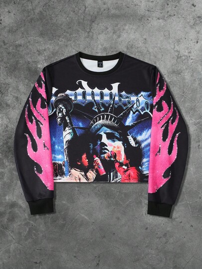 Street Life Men's Street Fashion Printed Crew Neck Pullover Sweatshirt, Fall