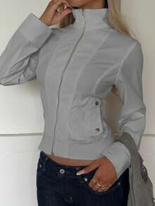 CovetEZ Commuter Jacket, Zip-Up Jacket Autumn Winter Clothes For Women - Grey - View 4