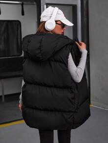 EURMUSE Women's Solid Puffer Vest Winter Coat - Black - View 2